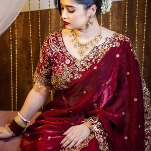 মেরুন কালার - জিম্মি চু শাড়ি